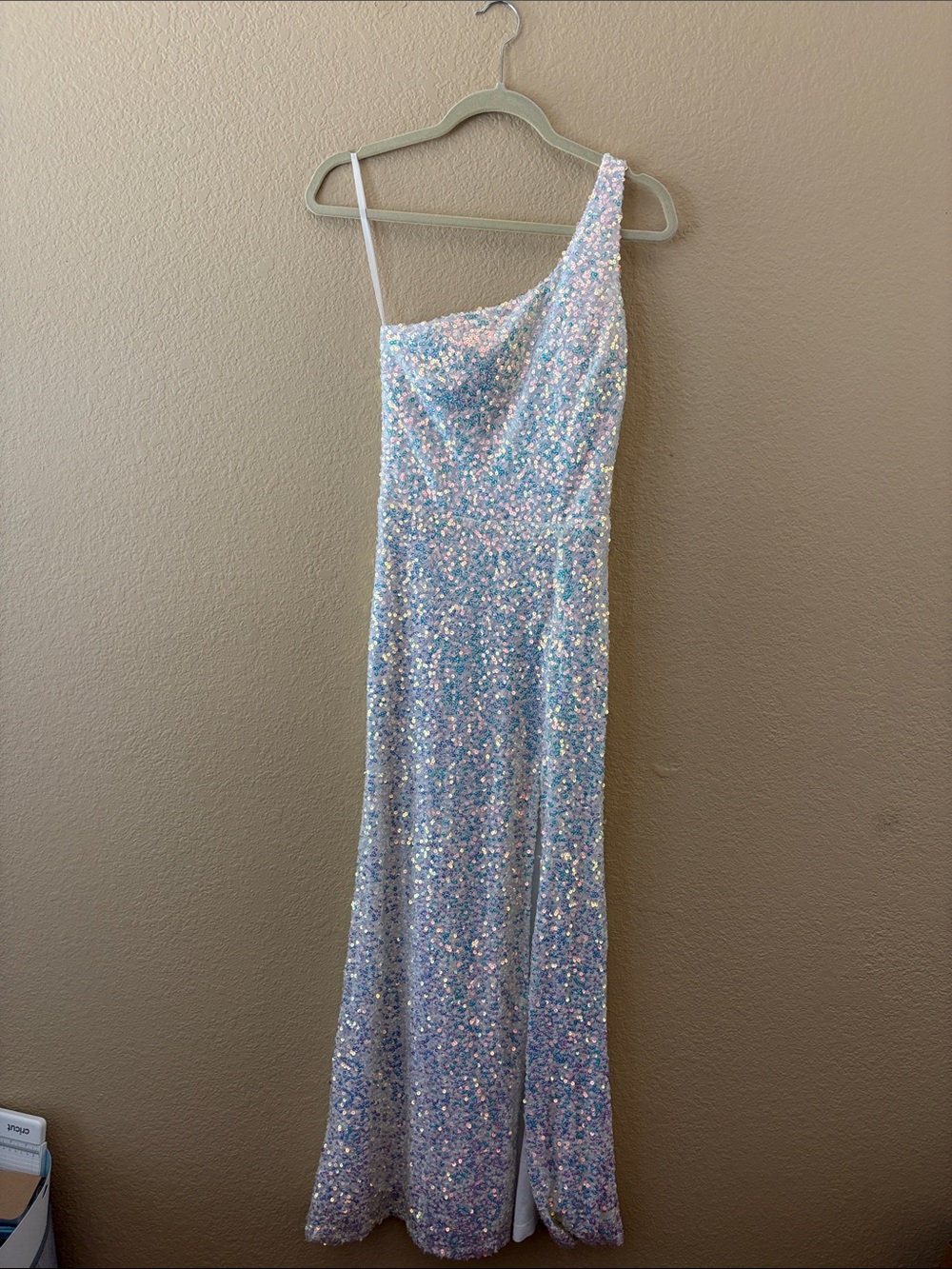 Windsor One-Shoulder Sequin Gown in Iridescent Blue
